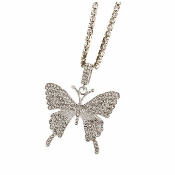 New Butterfly Pendant Necklace Rhinestone Chain Crystal - Picture 2 of 8